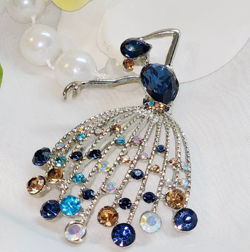 Silver and Blue Gemstone Brooch